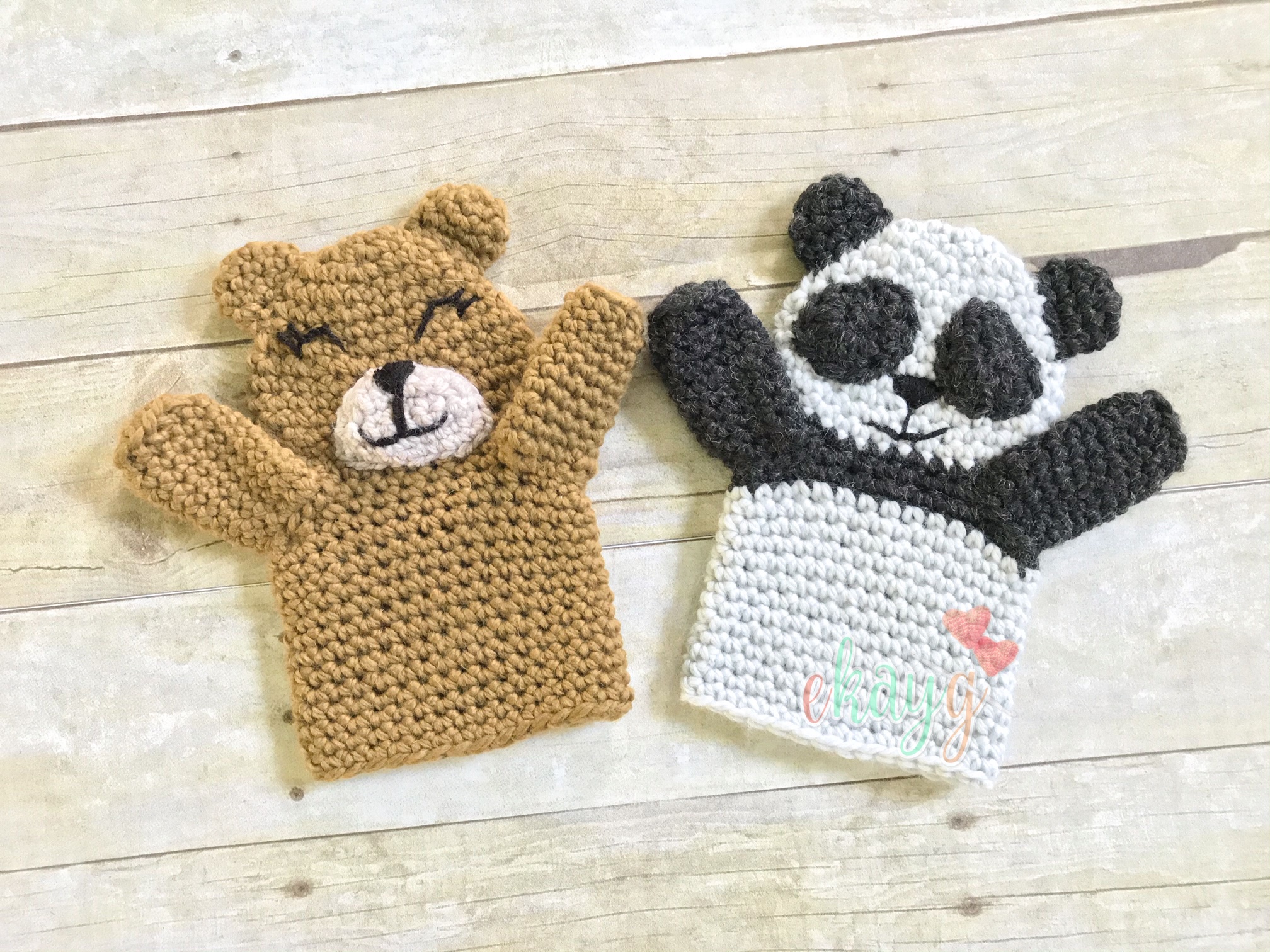 Bear and Panda Hand Puppets ekayg crafts