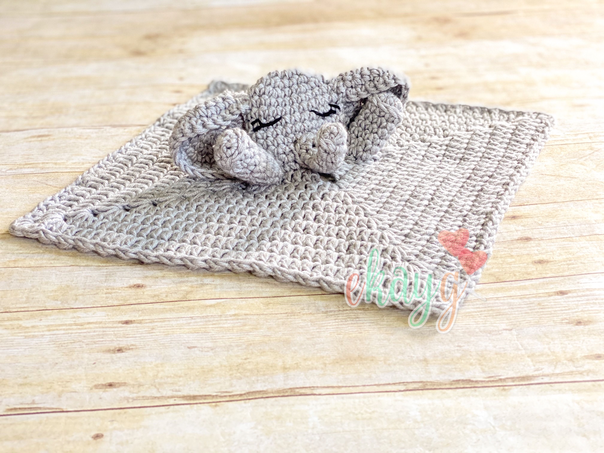 Crochet elephant lovey pattern, crochet baby security blanket